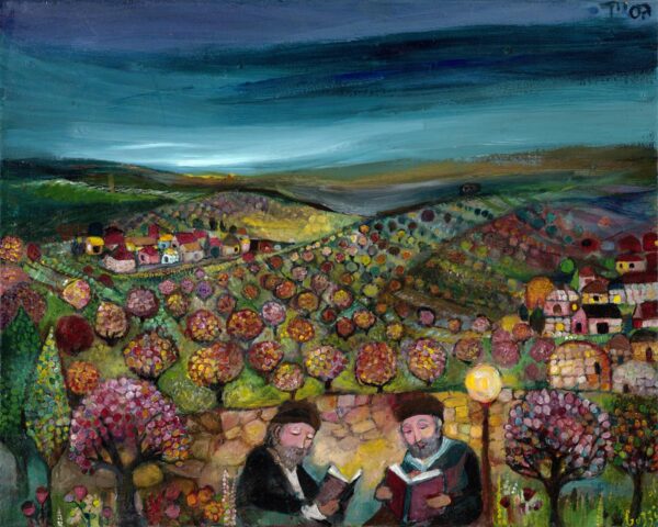 Leah Guzzi, "Chavroota", Acrylic on canvas 2012 40x50 The joy of learning together in the hills of Gush Etzion